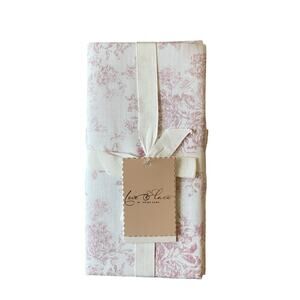 Love & Lace Pink Floral Cotton Dinner Napkins 18x18 Set of 4 Shabby Chic Toile